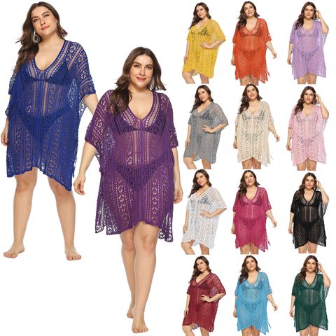 Sexy Solid Color Hollow Out Plus Size Swimwear