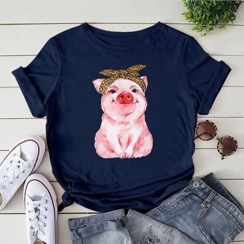 Women's T-shirt Short Sleeve T-shirts Printing Casual Pig