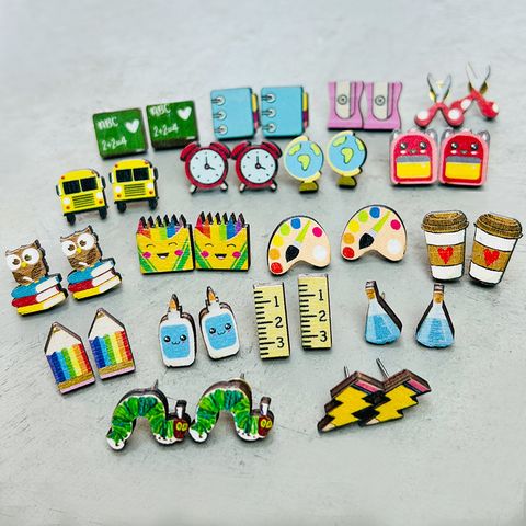 1 Pair Cartoon Style Geometric Wood Printing Women's Ear Studs