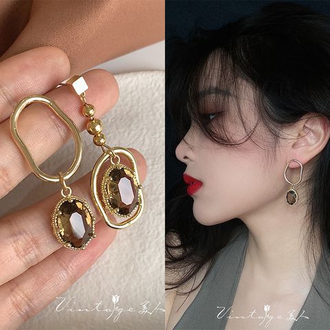 1 Pair Fashion Heart Shape Metal Plating Inlay Artificial Gemstones Women's Drop Earrings