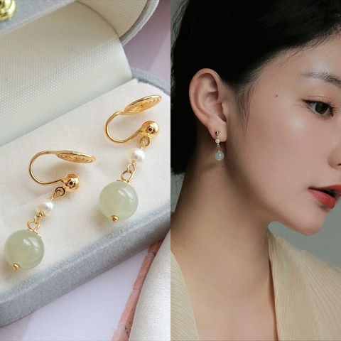 1 Pair Fashion Heart Shape Metal Plating Inlay Artificial Gemstones Women's Drop Earrings