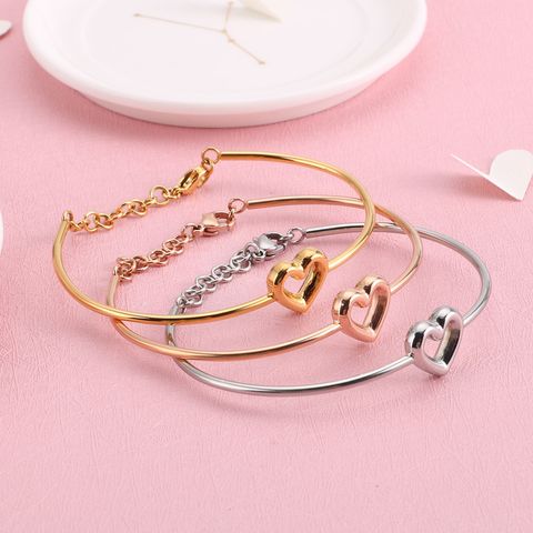 Simple Style C Shape Heart Shape Stainless Steel Hollow Out Bangle