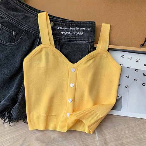 Women's Wrap Crop Top Tank Tops Button Sexy Solid Color