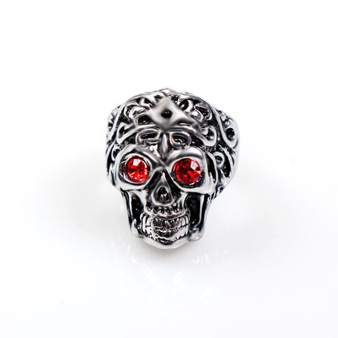 1 Piece Hip-hop Animal Skull Alloy Plating Hollow Out Inlay Artificial Gemstones Rhinestones Unisex Open Ring