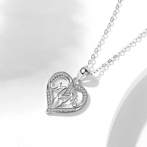 1 Piece Fashion Mama Letter Heart Shape Silver Plating Hollow Out Inlay Rhinestones Mother's Day Women's Pendant Necklace