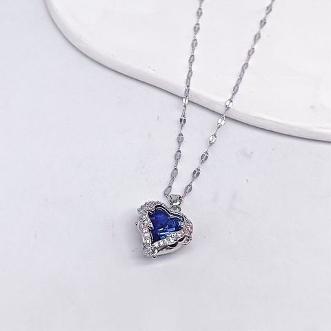 Titanium Steel Copper Fashion Plating Inlay Heart Shape Zircon Pendant Necklace