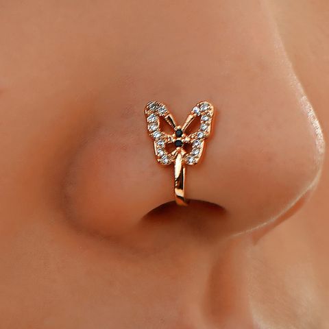 Simple Style U Shape Butterfly Copper Plating Hollow Out Inlay Rhinestones Nose Studs 1 Piece