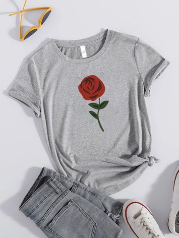 Women's T-shirt Short Sleeve T-shirts Fashion Rose