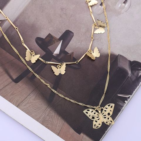Simple Style Butterfly Alloy Plating Women's Layered Necklaces