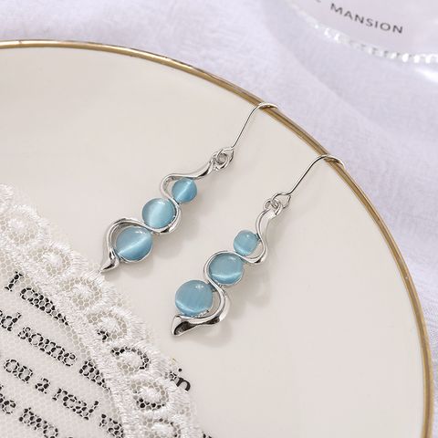 1 Pair Simple Style Water Droplets Metal Inlay Opal Women's Drop Earrings