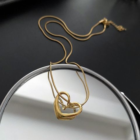 Fashion Heart Shape Titanium Steel Hollow Out Pendant Necklace