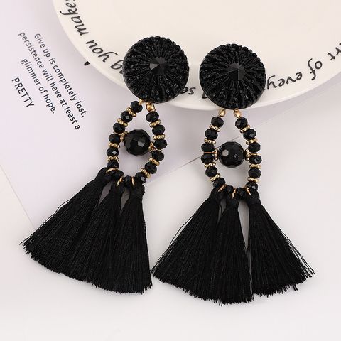 1 Pair Ethnic Style Tassel Artificial Crystal Cloth Plating Women's Drop Earrings