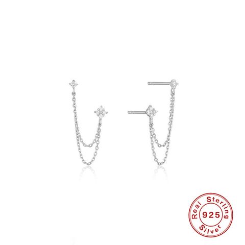 S925 Sterling Silver Ins Style Chain Tassel Diamond Ear String Ear Studs Earrings  Hot Selling Personality Trendy Earrings