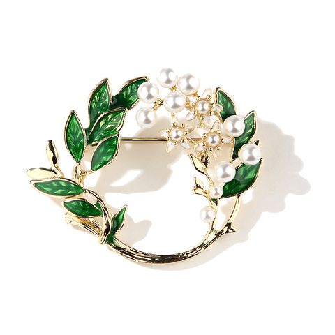 Fashion Leaf Alloy Inlay Artificial Pearls Unisex Brooches