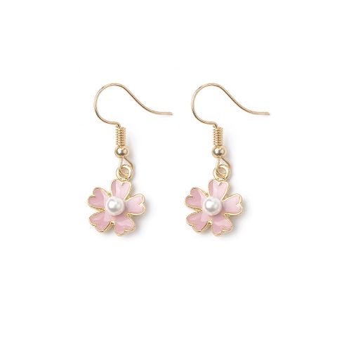 1 Pair Fashion Flower Enamel Plating Inlay Metal Pearl Drop Earrings Ear Studs