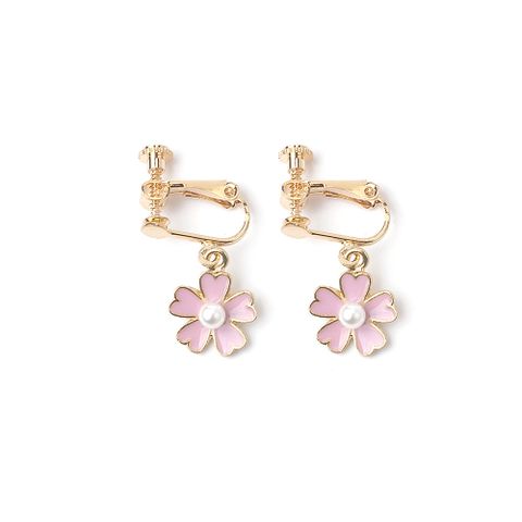 1 Pair Fashion Flower Enamel Plating Inlay Metal Pearl Drop Earrings Ear Studs