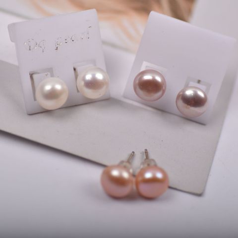 Simple Style Solid Color Freshwater Pearl Ear Studs 1 Pair