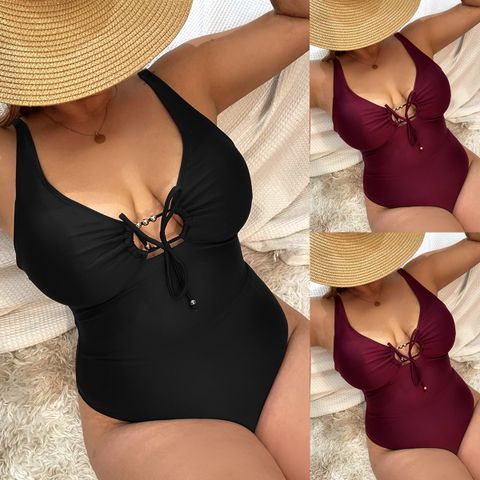 Simple Style Solid Color Polyester One-pieces