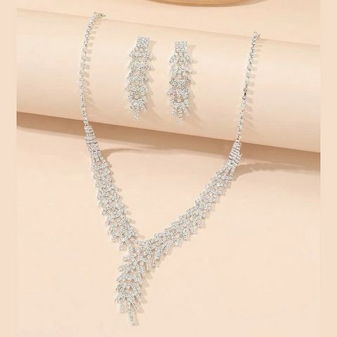 1 Set Fashion Geometric Copper Inlay Rhinestones Women's Earrings Necklace