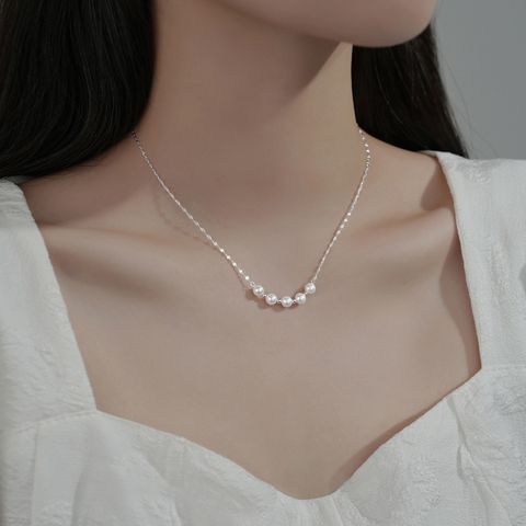 Fashion Round Titanium Steel Pearl Necklace 1 Piece