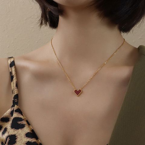 Fashion Heart Shape Titanium Steel Plating Acrylic Pendant Necklace