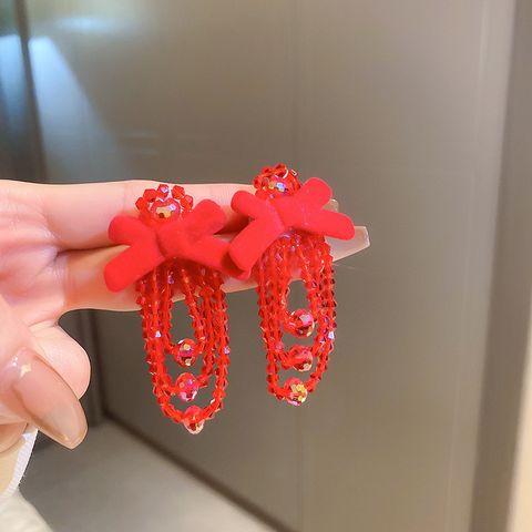 1 Pair Fashion Flower Bow Knot Flocking Tassel Women's Earrings
