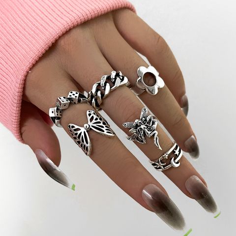 6 Pieces Fashion Butterfly Dice Alloy Women's Rings
