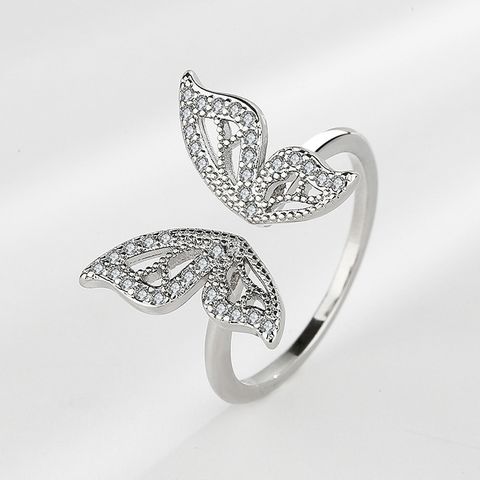 Shiny Butterfly Copper Gold Plated Silver Plated Zircon Open Ring In Bulk