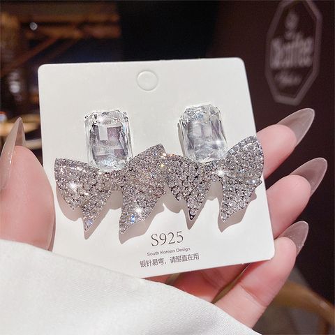 1 Pair Fashion Bow Knot Alloy Inlay Crystal Rhinestones Women's Drop Earrings