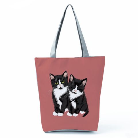 Women's Medium All Seasons Polyester Cat Fashion Square Zipper Tote Bag