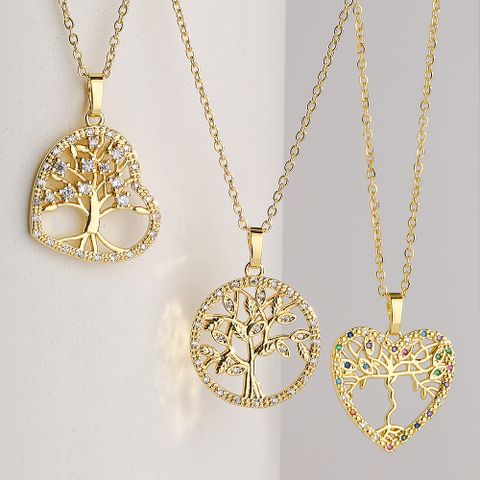 1 Piece Fashion Tree Heart Shape Copper Inlay Zircon Pendant Necklace