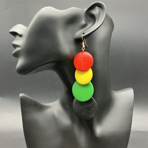1 Pair Ethnic Style Circle Stoving Varnish Wood Drop Earrings
