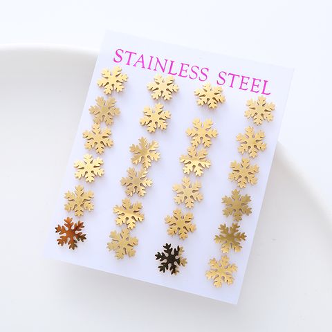 12 Pairs Simple Style Letter Heart Shape Snowflake Stainless Steel Plating Ear Studs
