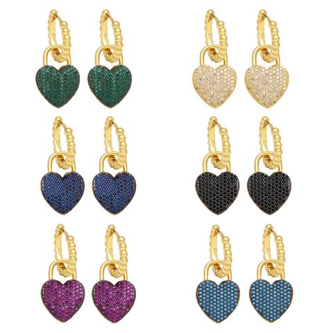 Fashion Simple Style Heart Shape Copper Plating Inlay Zircon Drop Earrings 1 Pair