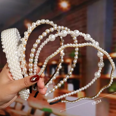 Simple Style Round Artificial Pearl Beaded Hair Band