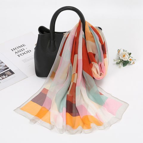 Women's Lady Color Block Qiao Qi Silk Scarves
