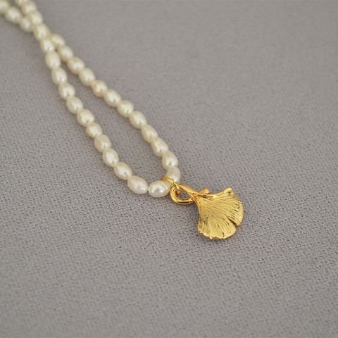 Retro Leaf Devil's Eye Heart Shape Freshwater Pearl Brass Beaded Necklace