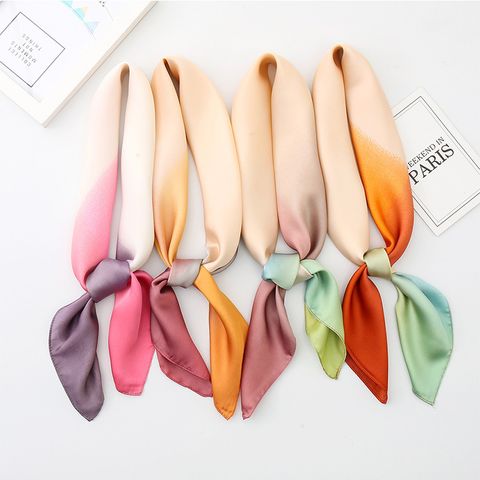 Women's Sweet Solid Color Satin Silk Scarves