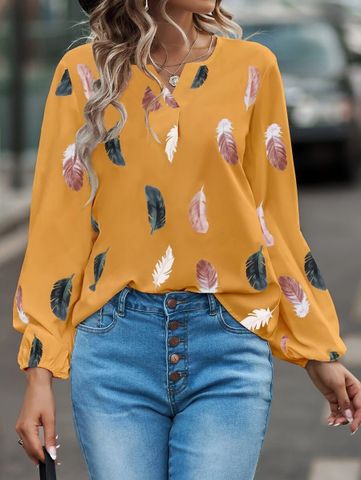 Women's Blouse Long Sleeve Blouses Printing Fashion Streetwear Feather