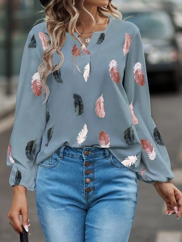Women's Blouse Long Sleeve Blouses Printing Fashion Streetwear Feather
