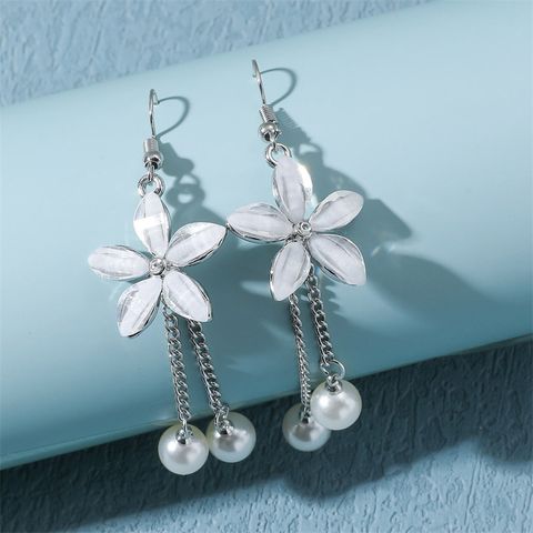 1 Pair Fashion Tassel Flower Alloy Inlay Rhinestones Pearl Women's Drop Earrings