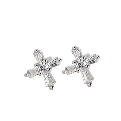 1 Pair Fashion Cross Sterling Silver Plating Inlay Zircon Ear Studs