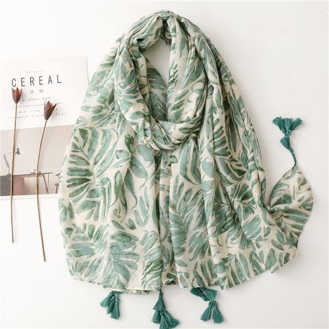Women's Vacation Leaf Voile Silk Scarves