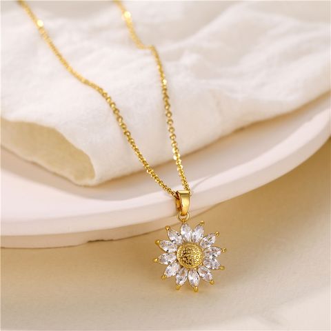 Stainless Steel Brass Fashion Plating Inlay Flower Zircon Pendant Necklace