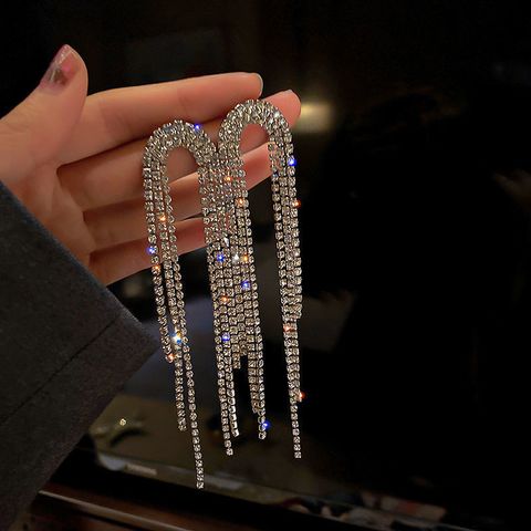 1 Pair Glam Tassel Alloy Inlay Rhinestones Women's Drop Earrings