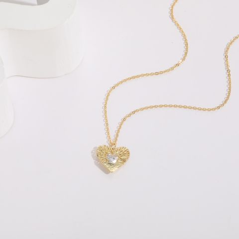 1 Piece Korean Style Tree Heart Shape Copper Inlay Zircon 14k Gold Plated Pendant Necklace