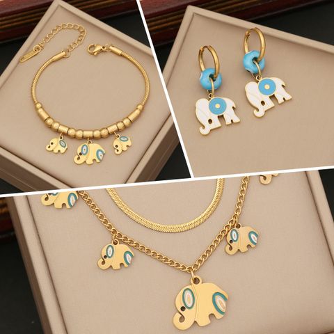 Stainless Steel 18K Gold Plated Fashion Plating Elephant Rings Bracelets Necklace
