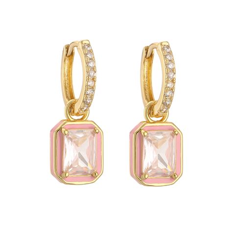 Fashion Square Copper Inlay Zircon Drop Earrings 1 Pair
