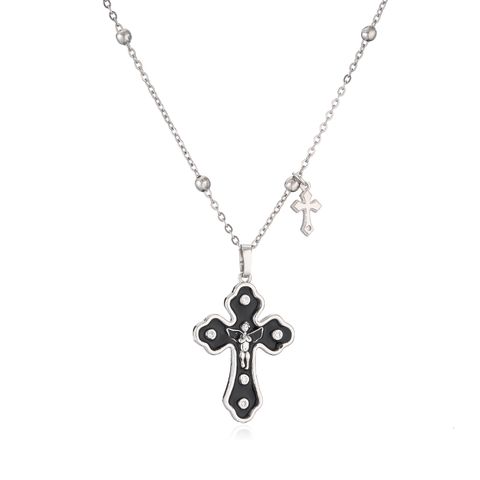 Fashion Cross Copper Inlay Artificial Pearls Rhinestones Pendant Necklace
