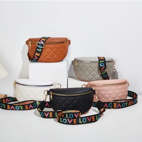 Women's Classic Style Letter Lingge Pu Leather Waist Bags